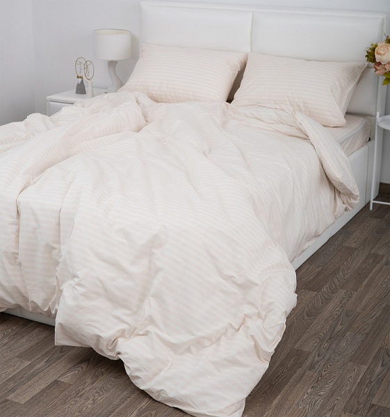 Бежевый пододеяльник  (2 спальный поплин-страйп)