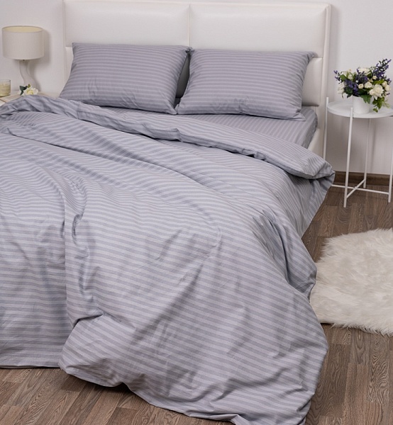 Тёмно-серый пододеяльник  (2 спальный поплин-страйп)