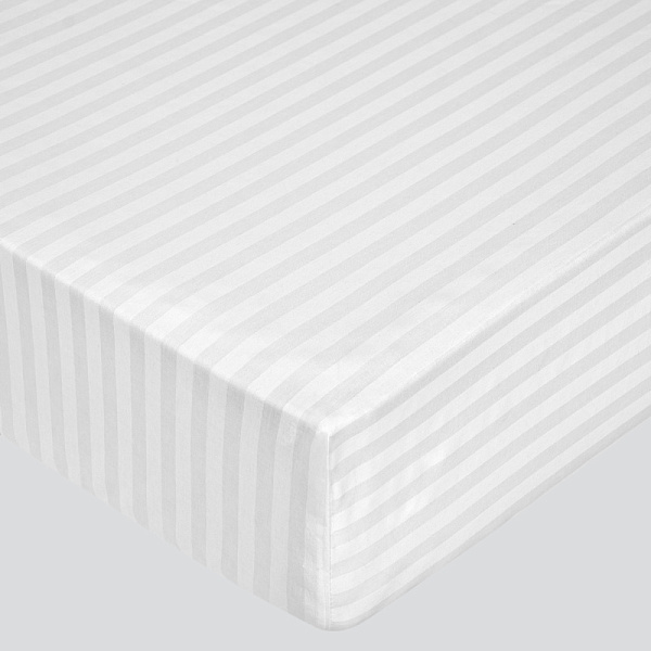 Белая простыня на резинке  (200х200х20 поплин-страйп)